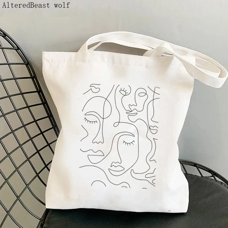 Women Shopper bag Woman Face Line Drawing line Bag Harajuku Shopping Canvas Shopper Bag girl handbag Tote Shoulder Lady Bag