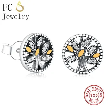 

FC Jewelry 925 Sterling Silver Small Tree of Life Cubic Zircon Crystal Enamel For Women Stud Earring Christmas Baby Brincos 2020