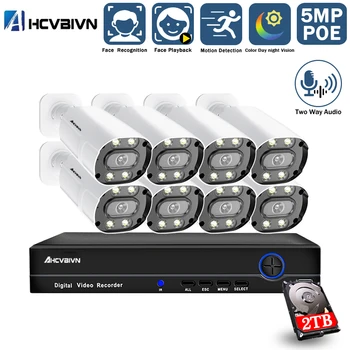 

5MP 8 Channels Two way Audio Video Surveillance IP POE Camera Set NVR 8ch HD Color Night Vision CCTV Security Camera System Kit