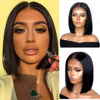 

Fureya Hair Short Bob Straight Human Hair Brazilian Remy Hair 150% Density Full Lace Frontal Human Wig For Black Women