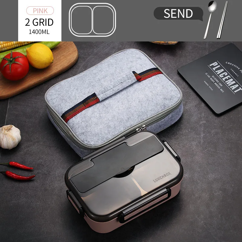 2 Grid Pink And Bag WORTHBUY японский детский Ланч-бокс с отделениями 304 из нержавеющей стали, Бенто-бокс для детский пищевой контейнер с столовыми приборами - Цвет: 2 Grid Pink And Bag