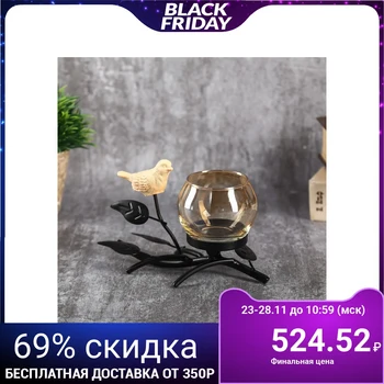 

Candlestick metal, glass for 1 candle "Bird on a branch" black 10x15x7.3 cm 4762511