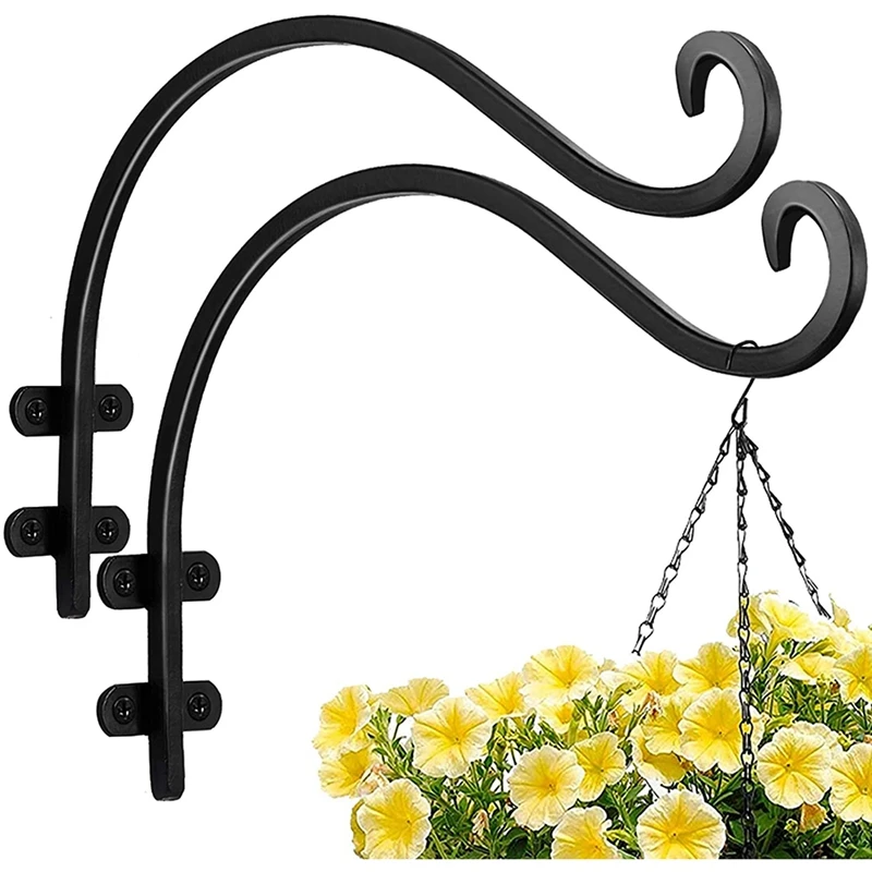 Strong Metal Hooks for Hanging Plant 2 Pieces-16 inches Flower Basket/Bird Feeder Hanger Sturdy and Stable Wrought Iron Plant Hanger Bracket Outdoor Hanging Plant Bracket 2Pieces-16inches 