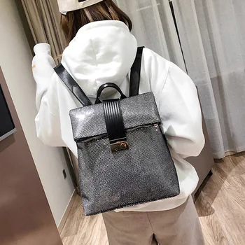 

Ladies Zipper Shoulder Bags Fashion Backpack For Women Waterproof PU Leather 3 Ways Student Backpacks Large Sequins Backpack