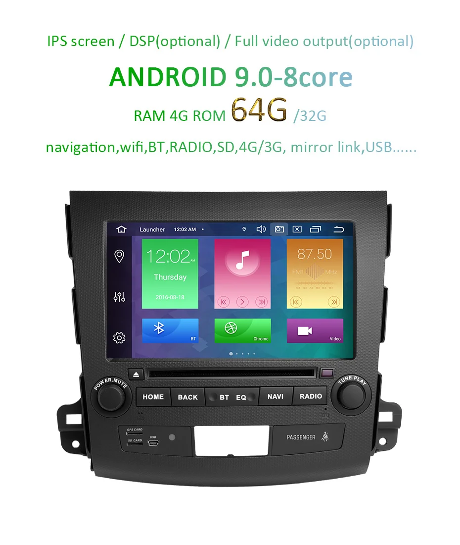 Cheap 8" IPS SCREEN DSP Android 9.0 4G RAM 64G ROM Car DVD PLAYER For Mitsubishi Outlander GPS stereo RADIO receiver navigation PC 2