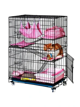 

Cat Cage Household Double Folding Cat Cage Oversized Free Space Cat Cage Villa Clearance Indoor Three-Story Cat House