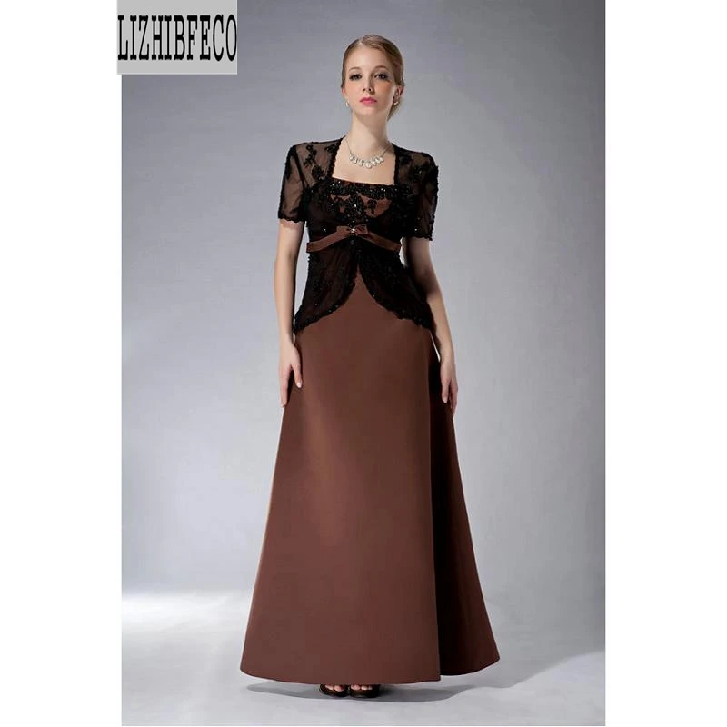 

Black Lace Satin Floor-Length A-line Mother of bride dress With Wrap Custom made