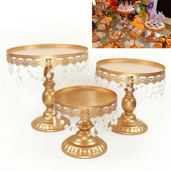 

1 Piece Gold/Silver Crystal Round Cake Stand Storage Trays Display Dessert Holder Wedding Party Decor UK with Crystal Decoration