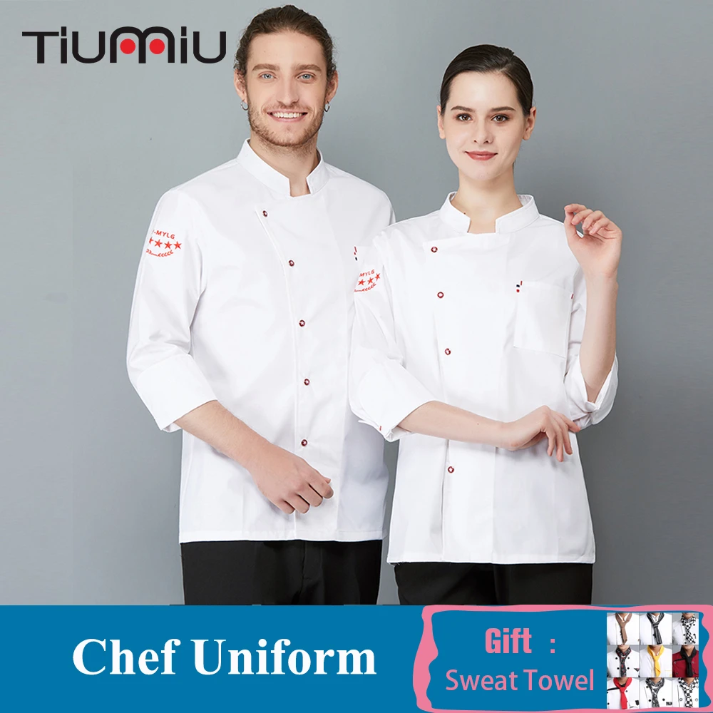 

Long Sleeve Chef Uniform Men Women Cook Overalls Restaurant KItchen Hotel Cafe Baking Shop Bar Barber Shop Waiter Overalls