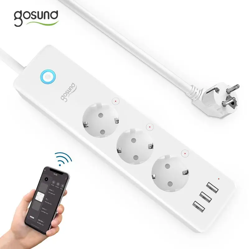 câble 1,5 m protection contre la surcharge 3680 W 16 A Wi-Fi 2,4 GHz compatible avec contrôle vocal Gosund Multiprise intelligente Wi-Fi avec 3 prises CA de contrôle individuelles et 3 USB 