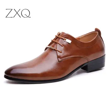 

New 2019 Men Business Formal Dress Shoes Oxford Men PU Leather Shoes Lace-Up Pointed Toe British Style Men Shoes Brown Black
