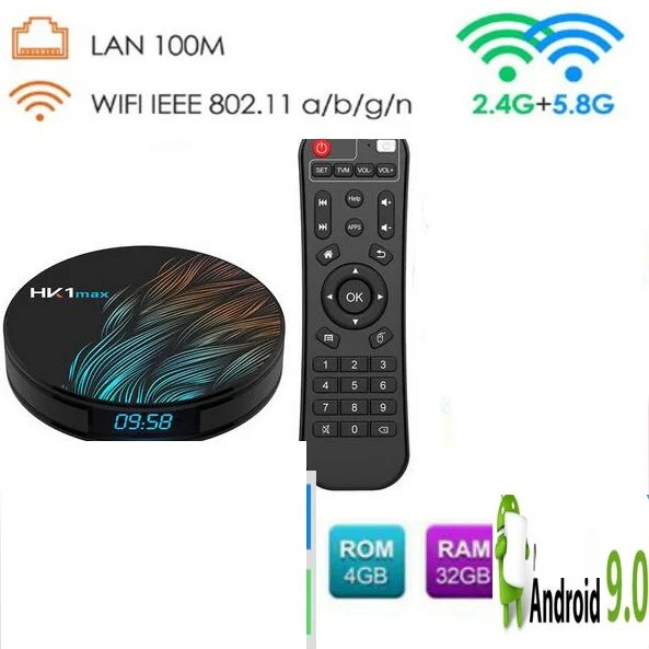 HK1 MAX 2 4G/5G Dual Wifi Android 9 0 RK3328 четырехъядерный BT4.0 телеприставка медиаплеер 4 Гб 64 ГБ |