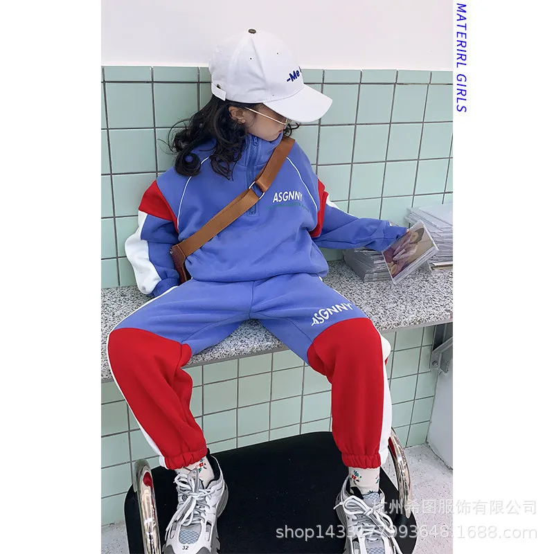 

Girls color matching casual suit 2019 autumn and winter new girls thick warm sweater two-piece sets