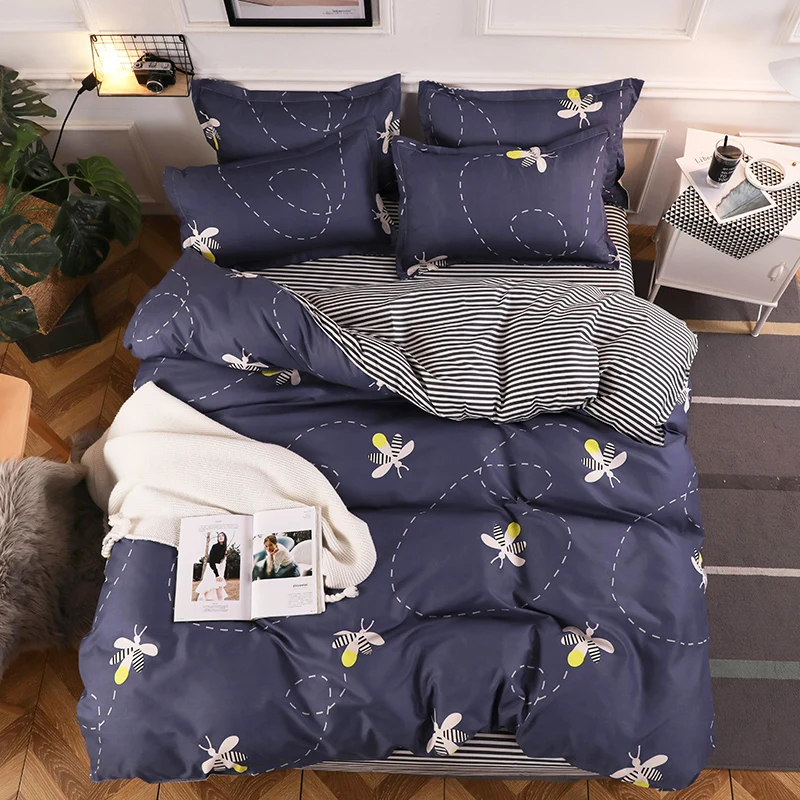 

4pcs/set Comfortable Strawberry Avocado space bee Brief Family Bedding Set Bed Linings Duvet Cover Bed Sheet Pillowcases 5size