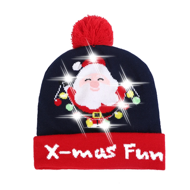 Вязаный светодиодный светильник для рождественской шапочки, теплая шапка с подсветкой, Рождественская елка, снеговик для детей и взрослых, новогодний Рождественский Декор