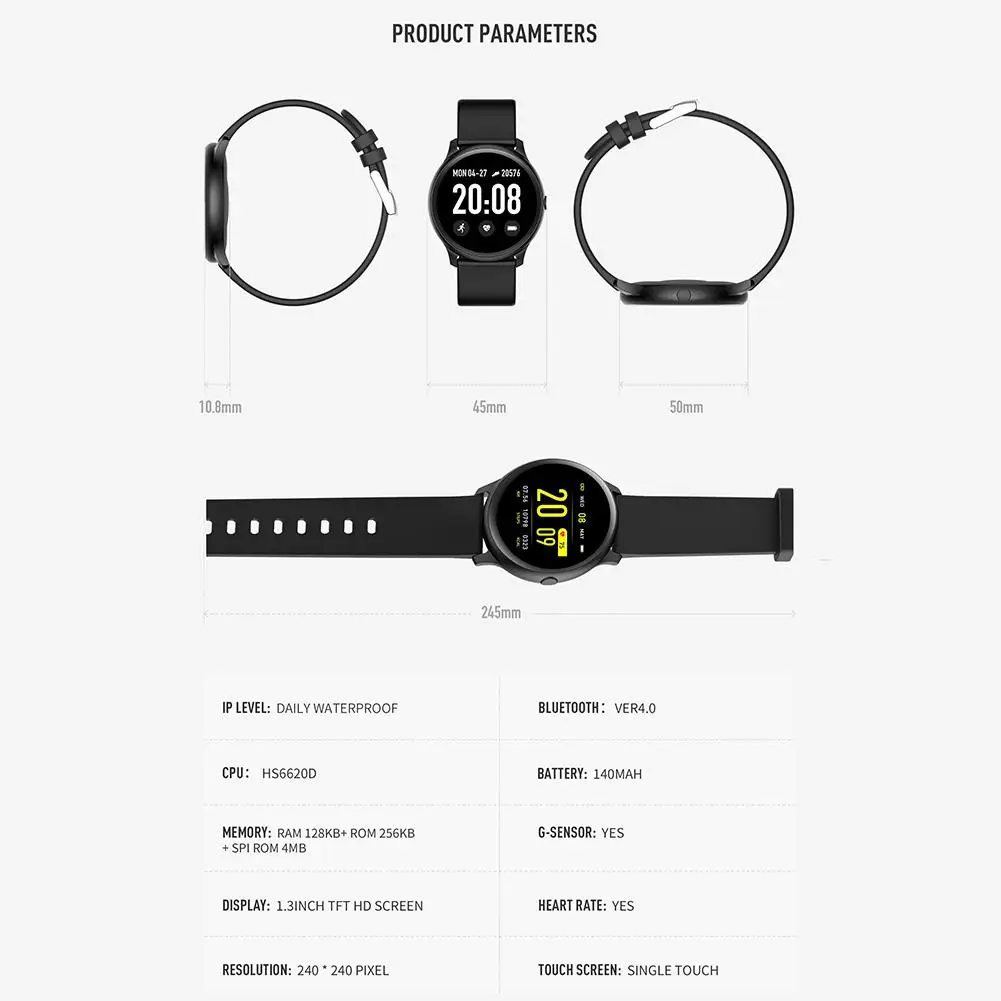  KW19 Smart Watch Fashion Sports Smart Bracelet Blood Pressure Blood Oxygen Heart Rate Sleep Monitor - 4000067609822