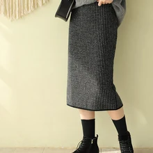 Новинка, Корейская Тигровая юбка, осенняя и зимняя, Ретро стиль, художественная клетчатая сумка, юбка с разрезом сзади
