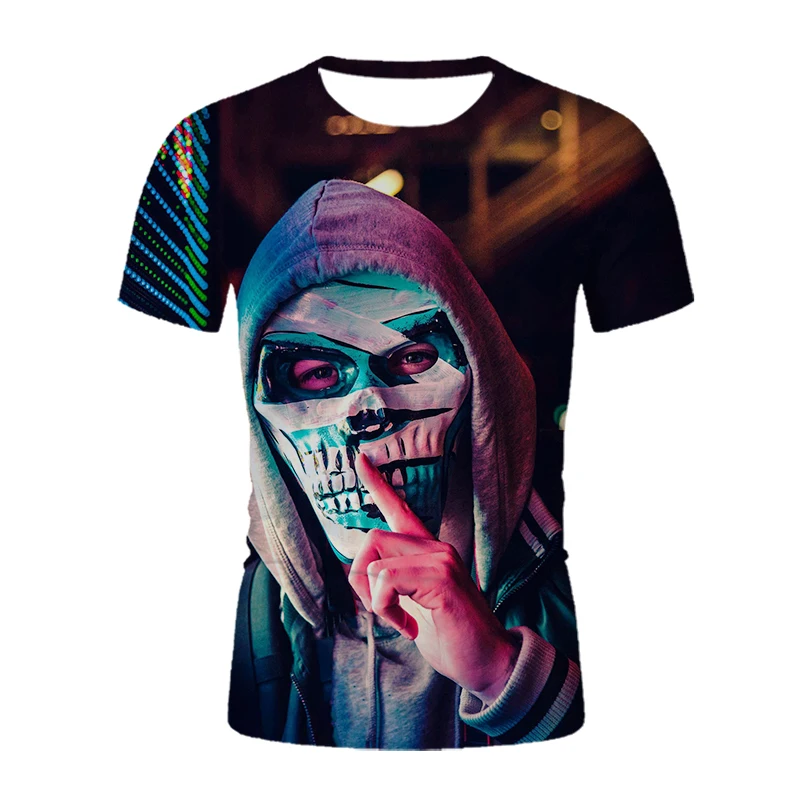 

2021 Trend New Summer Mask Clown 3D Harajuku HD Print Casual Round Neck Men's Short Sleeve T-shirt Loose Streetwear t-shirts Top