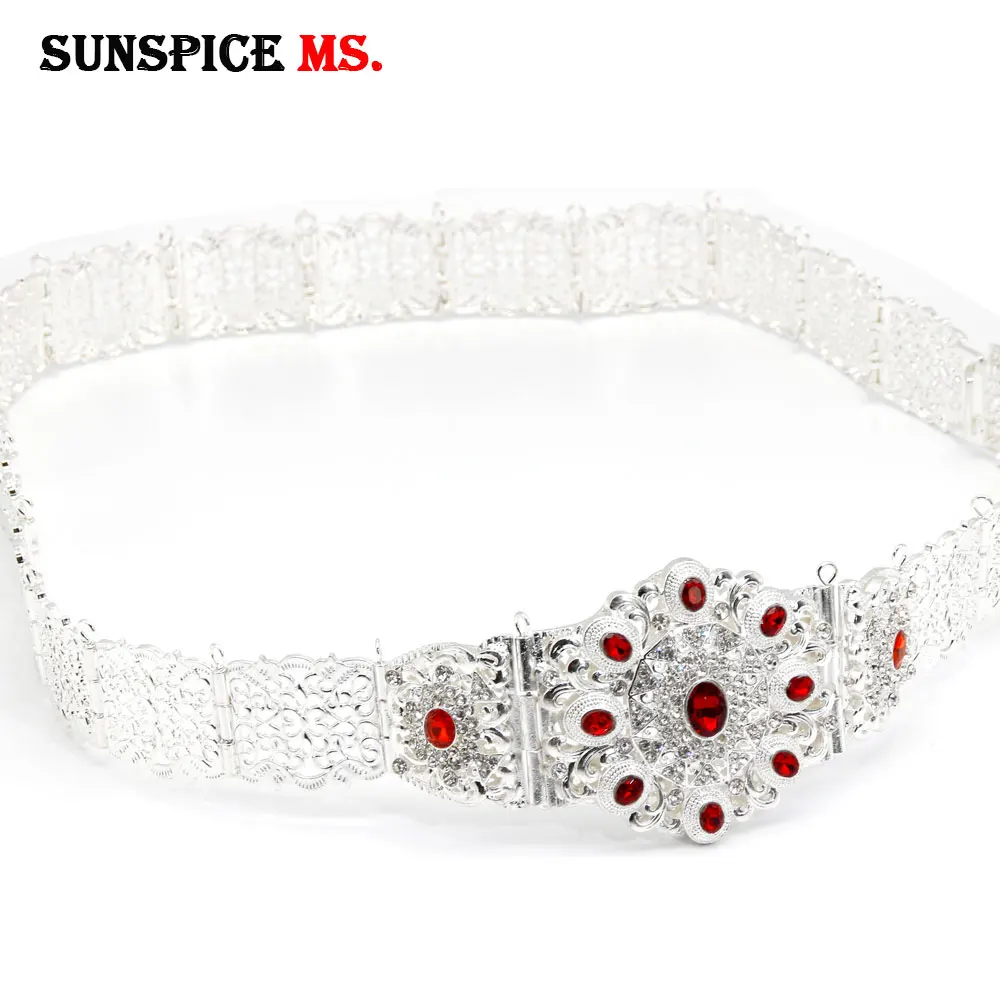 SUNSPICEMS Customiz женский хрустальный металлический Свадебный ремень серебряного цвета, сафьян, цепочка на талию, подходящая к Кафтану, Европейское традиционное ювелирное изделие