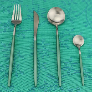 

24pcs/set Stainless Steel Cutlery Set Forks Knives with Handle Blue Green White Color Dinnerware Kitchen Supplies