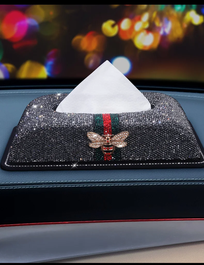 Новая стильная Автомобильная установленная коробка для салфеток коробка для выдергивания с инкрустацией стразами Персонализированная и креативная Автомобильная пчелиная коробка для ключей для автомобиля
