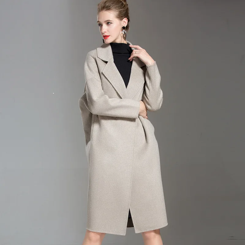 Новинка Осень зима двухстороннее шерстяное пальто Elifashion Женское средней длины с
