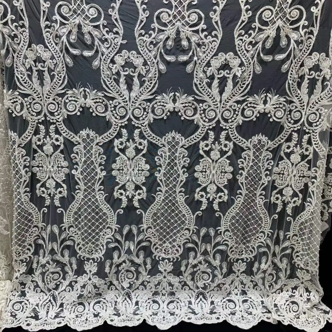 

White super quality wedding dress / evening fabric /Handbeads crystal stone embroidery French mesh yarn Nigerian lace fabric