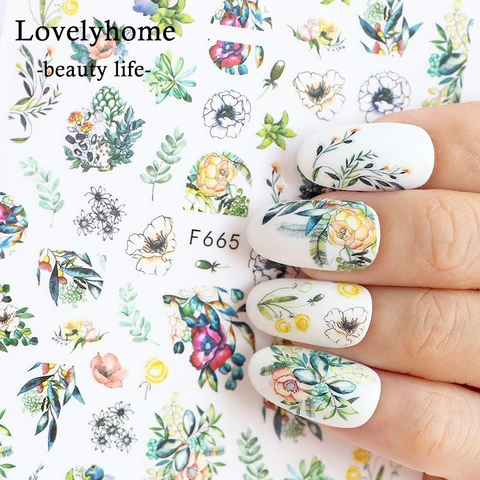 Series Nail Self-adhesive Decal Stickers Flower Leaves Pattern With Back Glue Sticker Nail Art Decoration F665