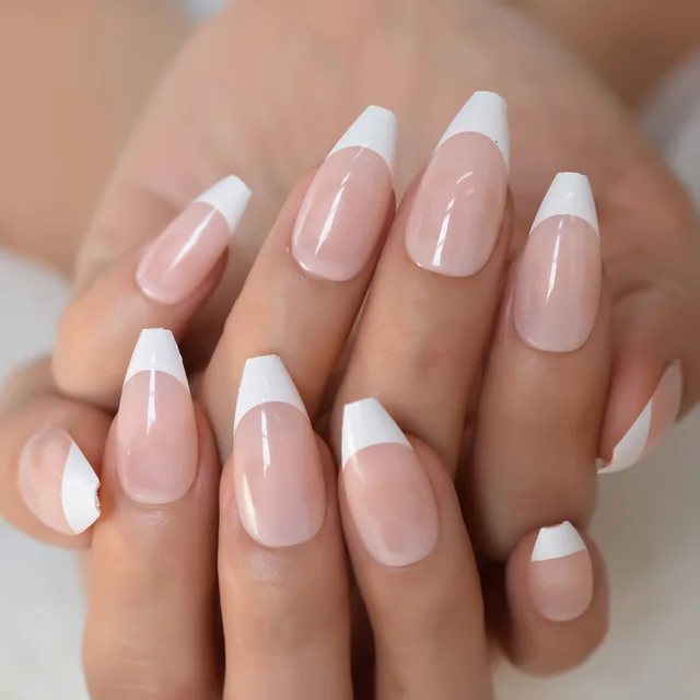 Uñas acrílicas naturales para manicura francesa, uñas acrílicas  artificiales, color blanco, diseño 24 - AliExpress