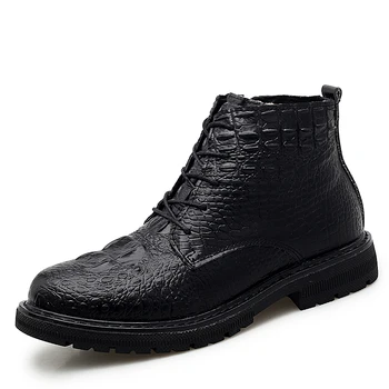 

England fashion men large size genuine leather boots crocodile pattern pointed toe platform shoes cowboy ankle boot botas hombre