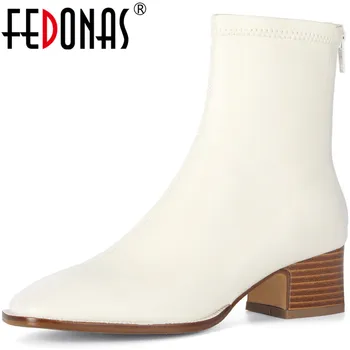 

FEDONAS Top Female Winter Shoes Woman 2020 Fall Ankle Cowboy Boots For Women Back Zipper Party Working Thick Heels Women Boots
