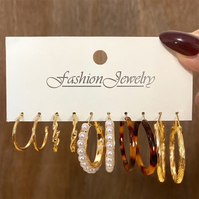 Gold Silver Color Round Hoop Earrings Set For Women Acrylic Pearl Circle Hoop Earrings 2021 Trend Brincos Party Jewelry