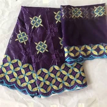 

Elegant purple party sets series African bazin lace fabric with 2yards French tulle netlace fabric IKBN100