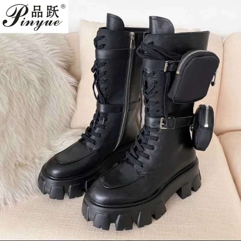 Новое поступление года; стильные мотоботы с карманами; красивые черные военные ботинки на шнуровке и толстой подошве; полуботинки - Цвет: Add wool