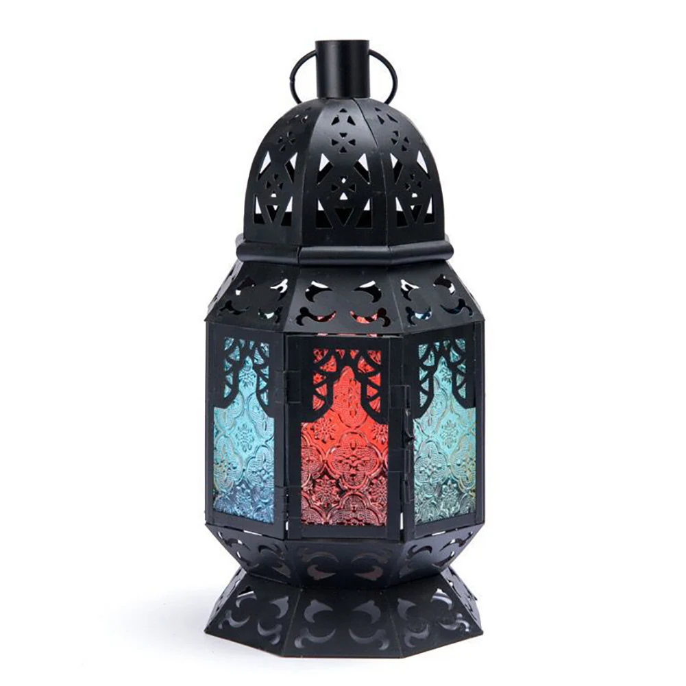 Черный Европейский стиль вечерние подсвечник подарок висячие орнамент декоративный фонарь чай светильник двор дома железа искусство прочный свадебный - Цвет: Черный
