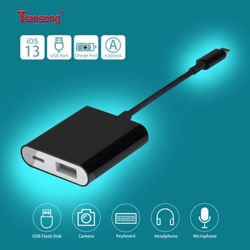 

2 in 1 OTG Adapter Cable 8 pin to USB & Charger Splitter for Applephone Black