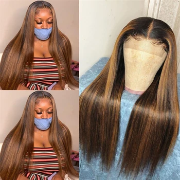 

T Part Lace Wig Human Hair Highlight Human Hair Wigs 13x4 Pre-Plucked Ombre Straight Lace Front Wig With Baby Hair