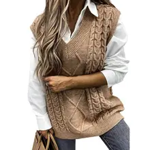 

Stylish Women Knitted Vest Solid Color Warm Trendy Twist Knitted Women Vest Sweater Vest Sweater Vest