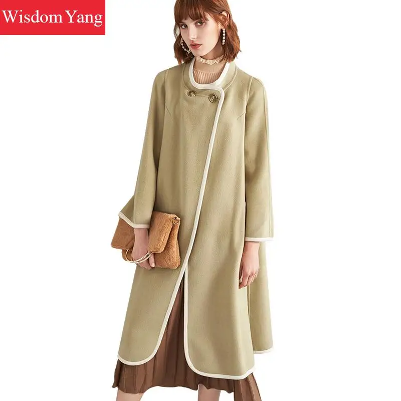 

Winter Cashmere Loose Cloak Coats Trench Womens Wool Fleece Green Ladies Oversized Coat Woolen Outerwear Overcoat Korean Cloth