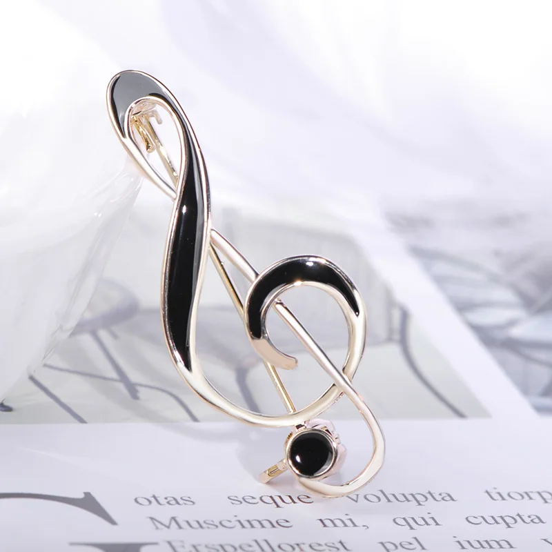 FUNMOR Simple Musical Note Shape Brooch Gold Color Black Enamel Brooches For Women Men Concert Jewelry Musician Lapel Pins Gifts