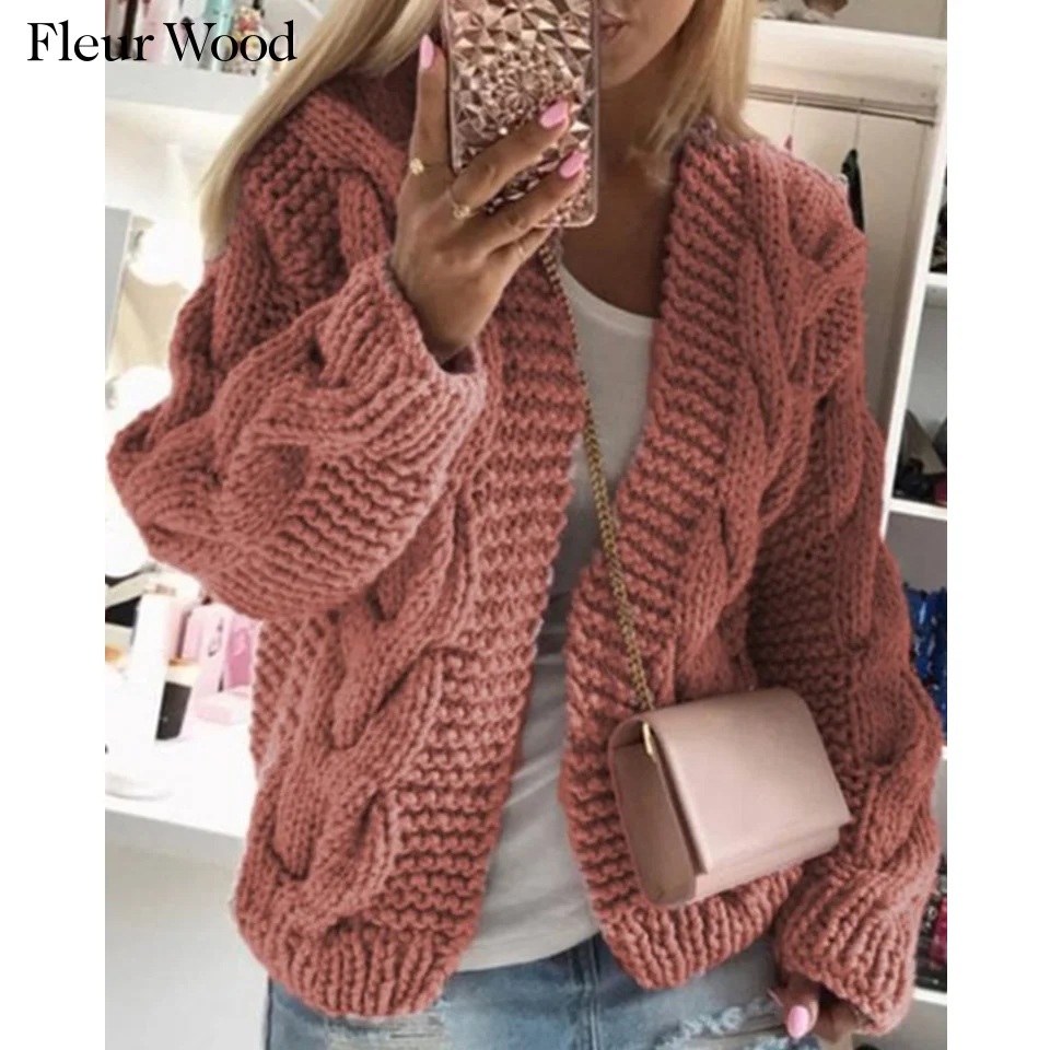 

FLEUR WOOD Woman Sweaters Autumn And Winter Sweater Women Long Sleeve Sweater Solid Twist Knit Cardigan pull femme 2020