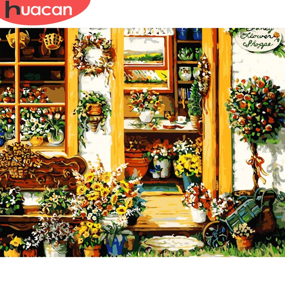HUACAN Coloring By Numbers Flower House HandPainted Painting Kits Art Dawing On Canvas DIY Home Decoration Gift | Дом и сад