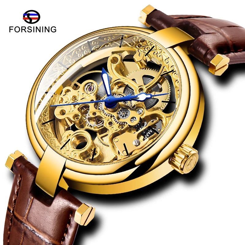 

FORSINING Gold Watch Mechanical Watch Brown Leather Strap Band Automatic Retro Watches Men Business Watch Dropshipping