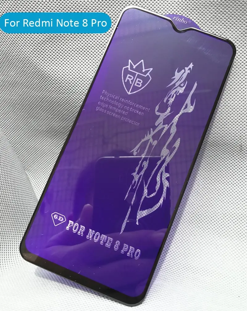 Black Полноэкранное клеевое закаленное стекло для Xiaomi Redmi Note 8 Pro 8T 2.5D изогнутое Олеофобное высокое качество - Цвет: Black