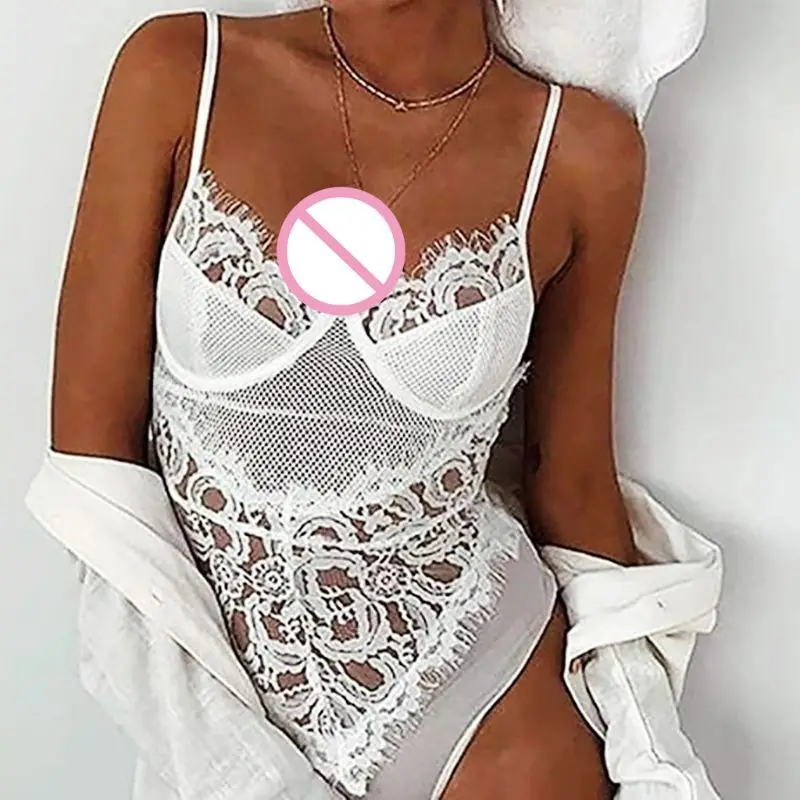 

Women Lingerie One Piece Fishnet Lace Cups Bodysuit Mesh Babydoll