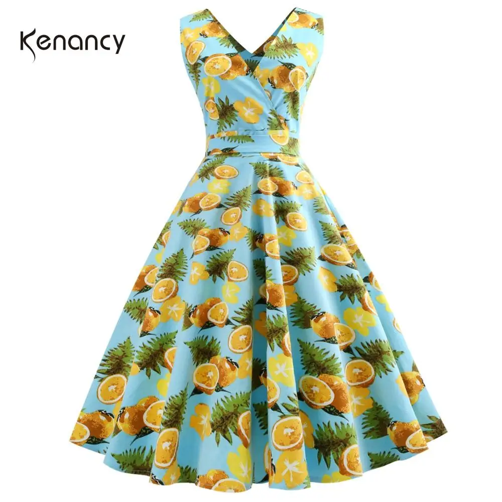 Женское винтажное праздничное платье Kenancy Хлопковое без рукавов с v образным