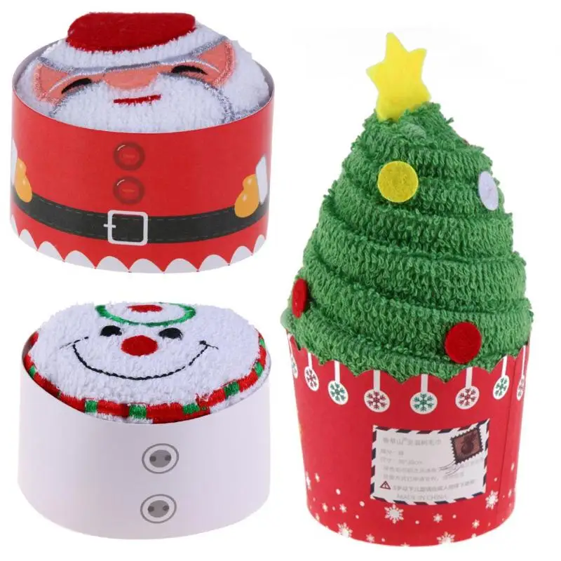 

Cupcake Cotton Towels Santa Claus/Christmas Tree Snowman Xmas Gifts 30x30cm