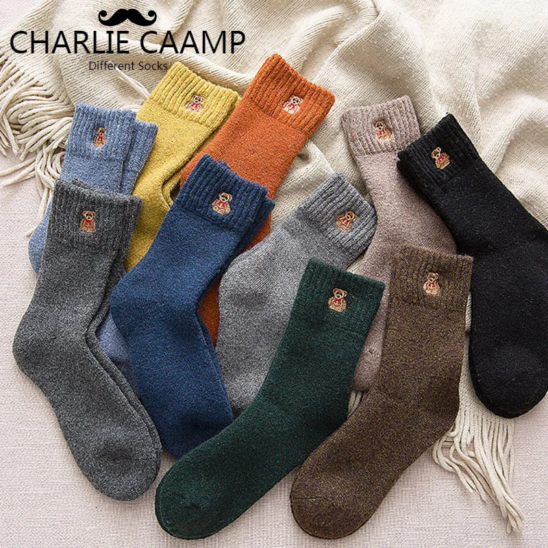 Женские толстые носки новые модные осенне-зимние носки с милым медведем из мультфильма, теплые махровые носки с вышивкой R109