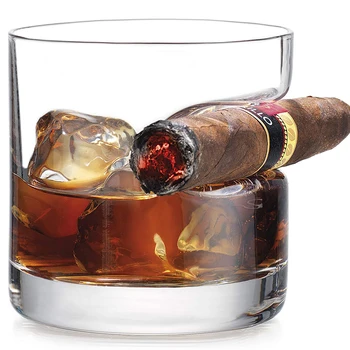 

Hellodream creative luxury home Whiskey Glass - Old Fashioned Whiskey Glass With Indented Cigar Rest 12.85 oz-Set of 2