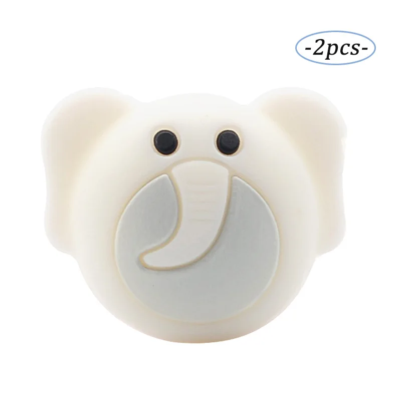 white LOFCA 2 шт силиконовые бусины Слон мультфильм животное BPA Бесплатно Пищевой Силикон бисер ребенок прорезывание зубов игрушка соска цепь ожерелье - Цвет: white